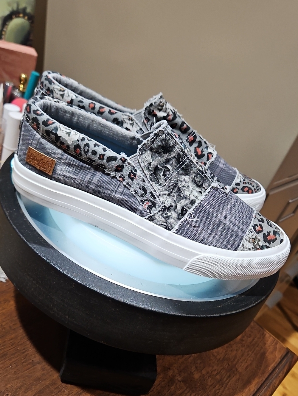 Women's Slip-On Athletic Sneakers in Gray Floral & Leopard Print